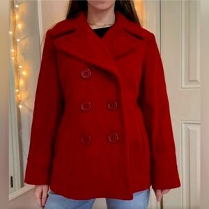 FREE SHIPPING - Women's Red Peacoat Size Petite Medium